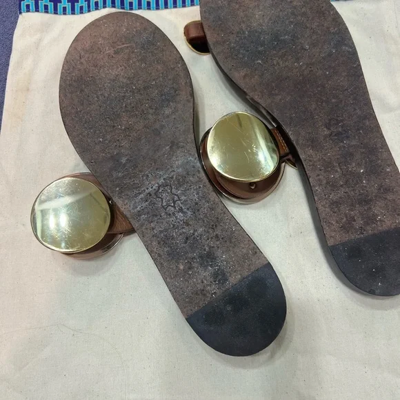 Tory Burch Brown Sandals with Metallic Accents - Picture 6 of 9